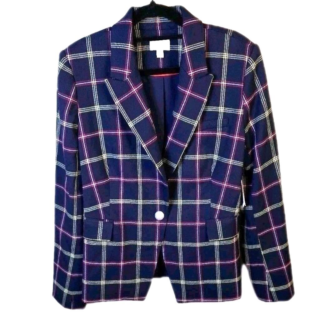 Riley & Rae Navy Plaid Preppy Blazer Jacket Womens Size 4 NWT Dark Academia